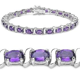 11.25 Carat Genuine Amethyst Ovals Sterling Silver Bracelet by