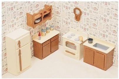 Unfinished Dollhouse Kitchen Furniture Set Wooden 6 Piece