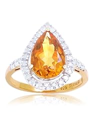 Sterling Silver with Yellow Gold Plated Madeira Citrine and 1/4 Cttw Diamond Pear Shape Ring, Size 7