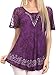 Sakkas Ash Speckled Tiedye Embroidered Cap Sleeve Blouse Top with Embroidery Hems