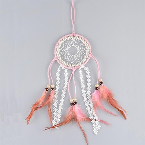 {Factory Direct Sale} Handmade Dream Catcher Circular Net with Feathers Wall Hanging Decoration Decor Ornament Craft Gift New (L15172-Pink)