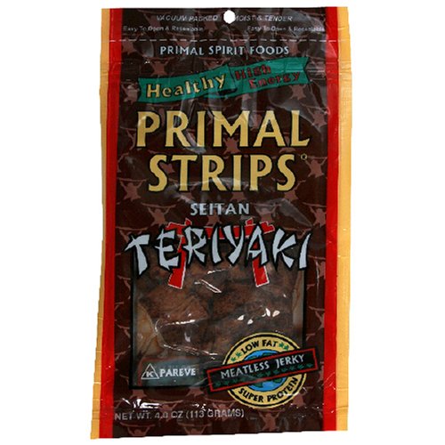 Primal Spirit Vegan Meat Alternative Jerky, Teriyaki Flavor, 4-Ounce Pouch (Pack of 12) by Primal Spirit