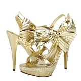 Treasure13 Oversized Bow Double Platform Heels GOLD