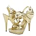 Treasure13 Oversized Bow Double Platform Heels GOLD