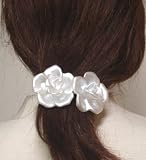 Two White Synthetic Roses on French Barrette Hair Clip for Women and Teens by 