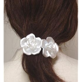 Two White Synthetic Roses on French Barrette Hair Clip for Women and Teens