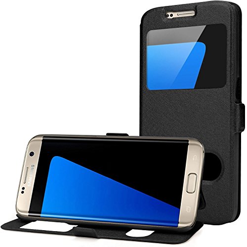 Galaxy S7 Edge Flip Case, Gulito [View Window] PU Leather Case Cover for Samsung Galaxy S7 Edge (black)