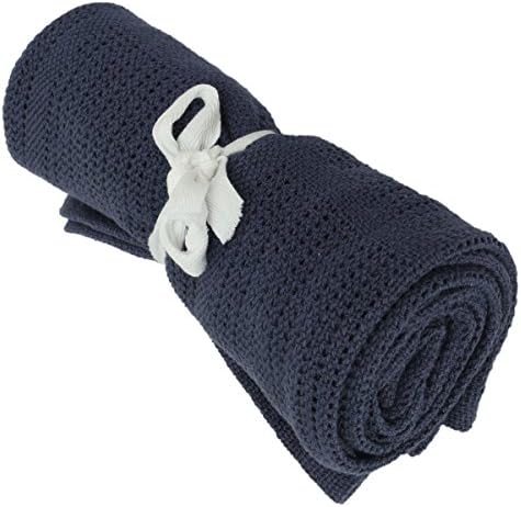 PcsPce-Cotton Baby Cellular Soft Sleeping Blanket Pram Cot Bed Mosses Basket Crib (Navy)