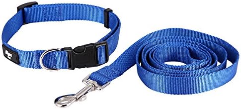 Dog Collar and Leash Set, Aigou@ Safe Strong Matching Nylon Adjustable Dog Collar and Leash Set For Small Medium Dogs and Cats Great For Walking and Training 4/5 Inch Wide/ 5 Feet (L, Blue)