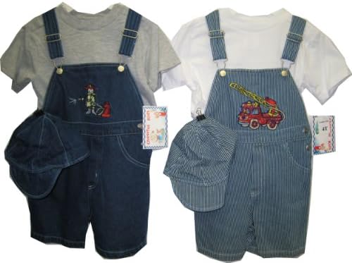 Toddler Boys Sizes 2T/3T/4T Indigo Denim/Stripe Denim Shortall 2-PC Sets with Cap