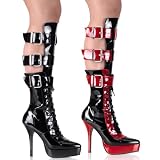 5 Inch Sexy Knee High Boots Two-Tone Lace-Up Low Platform Open Back Patent Leather