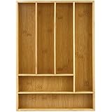 Organic Bamboo Utility Drawer, Heim Concept 6-Slot Organizer Cutlery Tray Layout for Utensils Utility Accessories Storage
