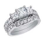 Three Stone Princess Cut Diamond Engagement Ring & Wedding Band Set 1 Carat (ctw) in 14K White Gold