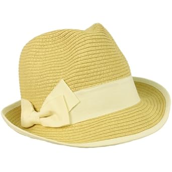 2 Tone Ribbon Bow Beach Summer Fedora Trilby Crusher Sun Cap Hat Natural Ivory