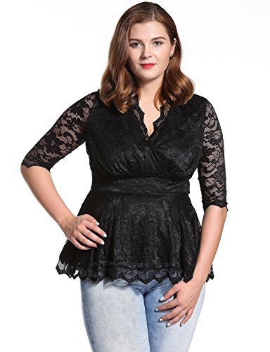 Dilanni Women V-neck Half Sleeve High Waist Formal Linder Lace Top (0X-5X)