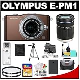 Olympus PEN Mini E-PM1 Micro 4/3 12.3 MP Digital Camera & 14-42mm MSC II R Lens (Brown/Silver) with 40-150mm Lens + 16GB Card + Battery + Case + 2.5x Telephoto & .45 Wide Angle Lens Set + (2) UV Filters + Tripod Kit