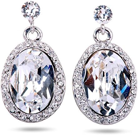 Women's Clear Halo Oval Shaped Swarovski Elements Drop Earrings