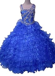 Girls Organza  Lace Crystal Tiered Crystals Beaded  One Shoulder  Ball Gown Pageant Dress/Party Dress  With Ruffles