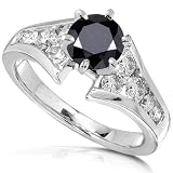 1 1/2 Carat TW Black and White Round Diamond Engagement Ring in 14k White Gold