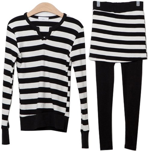 (イイネショップ) eeNeshop ボーダー レギンス スカート セットアップ