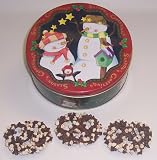 Scott's Cakes 1 lb. Milk Chocolate Covered Pretzel with Chocolate Chips & White Chocolate Chips in a Season Greetings Tin