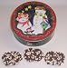 Scott's Cakes 1 lb. Milk Chocolate Covered Pretzel with Chocolate Chips & White Chocolate Chips in a Season Greetings Tin