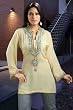 Light Yellow Soft Crepe Kurti with bead and lace work