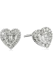 10k White Gold Diamond Baguette Heart Stud Earrings (1/10cttw, I-J Color, I2-I3 Clarity)