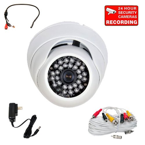 VideoSecu Outdoor 700TVL 1/3'' Sony Effio Color CCD Infrared Dome Security Camera High Resolution Vandal Proof Day Night Vision 28 IR LEDs for Home CCTV DVR Surveillance System with Pre-Amp Mini Hidden Microphone, Extension Cable and Power Supply A86