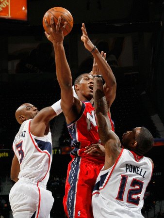 New Jersey Nets v Atlanta Hawks: Damien Wilkins, Derrick Favors and Josh Powell Photographic Poster Print by Kevin Cox, 30x40