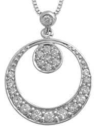 14k White Gold Circle Cluster Round Brilliant Diamond Pendant Necklace (GH, I1-I2, 0.24 carat)