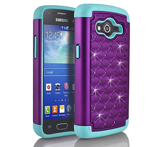 Galaxy Grand Prime Case, Samsung Galaxy Grand Prime G5308 Case, Starshop Slim Dual Layer Armor Phone Case Cover With Spot Diamond Teal/Purple