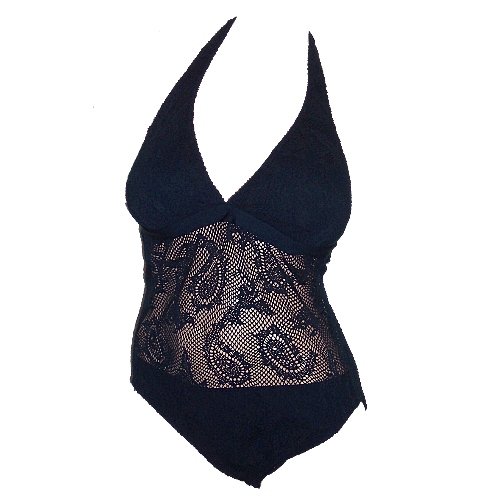 Lauren Crochet Halter Swimsuit B41850w7 Navy or Black