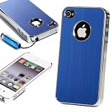 ATC For At&t Sprint Verizon Apple Iphone 4 4G 4S Premium Chrome Brushed Aluminum Bumper Case Back Cover(Blue) with Free Screen Protector & Touch Stylus