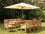 New 11 Pc Luxurious Grade-A Teak Dining Set - 94 Double Extension Oval Table and 10 Arm / Captain Chairs