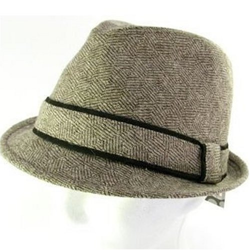New Wool Check Herringbone Stingy Fedora Trilby Hat Brown Large Extra Large