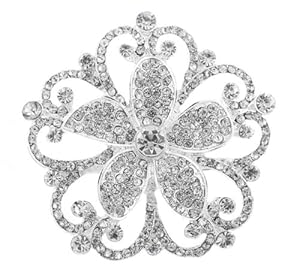 Silver with Clear Iced Out Flower Brooch & Pin