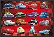 Cars Charactors Cast Disney Poster Dry Mounted Wood Framed, 24x36.