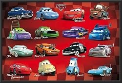 Cars Charactors Cast Disney Poster Dry Mounted Wood Framed, 24x36.
