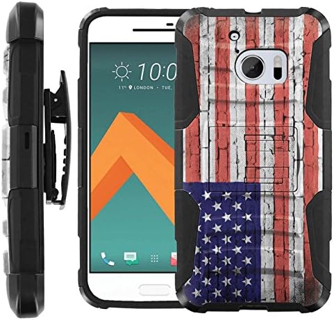 [Flag USA Brick] HTC 10 Case [COMBAT] Rugged Holster Combo Case Layer Hybrid [Defender Body] Hybrid Armor Kickstand Bumper Cover for [HTC 10]
