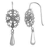 Stunning 14 Karat White Gold Filigree Style Dangle Earrings