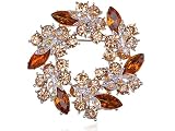Amber Topaz Crystal Rhinestone Floral Flower Leaf Reef Craft Fashion Brooch Pin