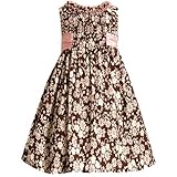 Bonnie Jean LITTLE GIRLS 4-6X BROWN IVORY PINK SMOCKED FRONT FLORAL PRINT Special Occasion Wedding Flower Girl Party Dress