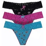 Ladies Sexy Dream Fit 3 Pack Micro Thong with Lace Hipster Waistband Underwear