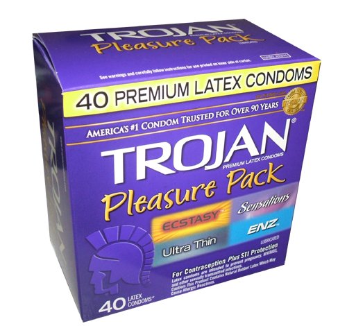 Trojan Pleasure Pack 40 Premium Latex Condoms - Ecstasy - Sensations - Ultra Thin - and ENZ Lubricated - Awesome Assortment