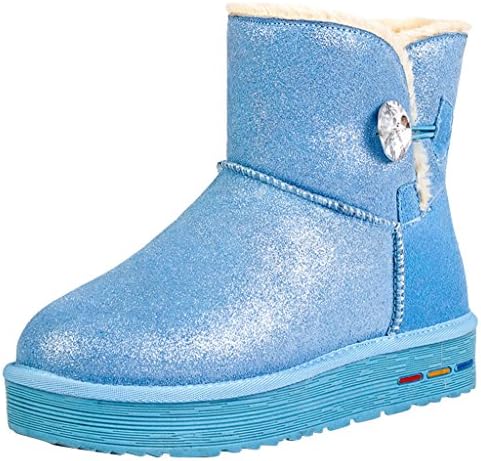 Xanyi Women's Fashion Fur Lined Bulkle Flat Winter Snow Boot 36EU Blue