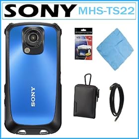 Sony MHS-TS22 Bloggie Sport 4GB Flash Memory HD Waterproof Camera with 4x Digital Zoom and 2.7-inch LCD in Blue + Sony Case + Mini HDMI Cable + Screen Protectors + Cleaning Cloth