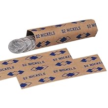 PM Company $2/SecurIT Kraft Flat Nickel Coin Wrappers, 4 Inches Length, Brown/Blue, 20,000/Carton (53005)