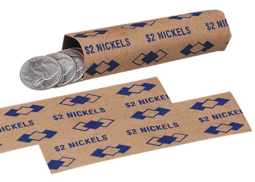PM Company $2/SecurIT Kraft Flat Nickel Coin Wrappers, 4 Inches Length, Brown/Blue, 20,000/Carton (53005)