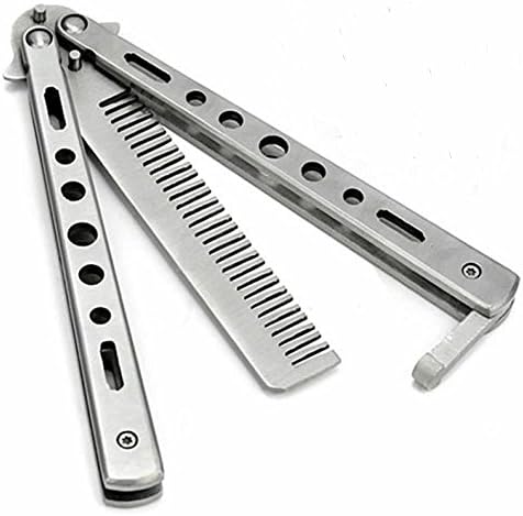 Practice Steel Butterfly Balisong Trainer Training Knife Comb Silver